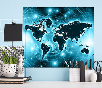 3D Blue Rays 235 World Map Wall Sticker