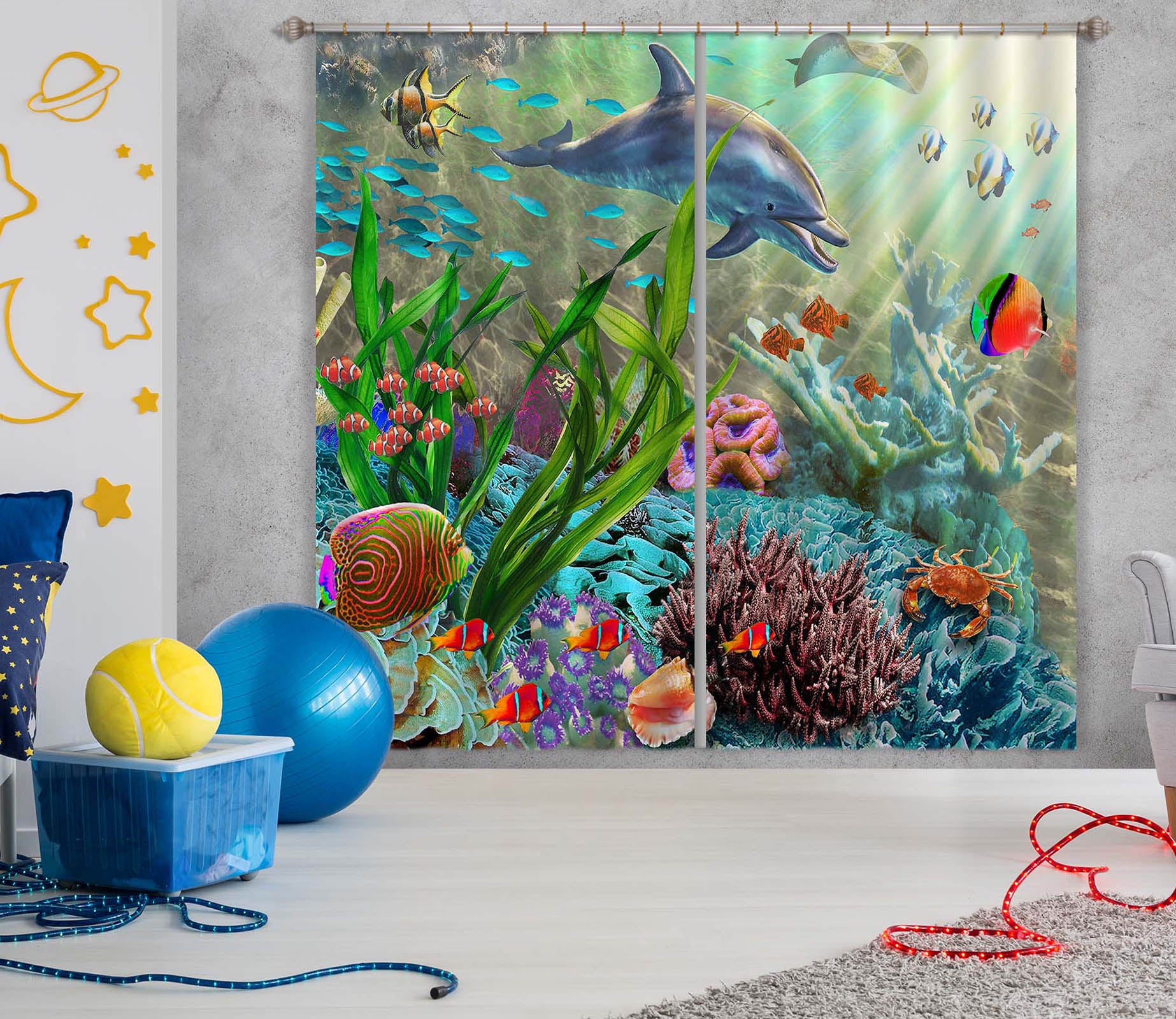 3D Colored Fish 053 Adrian Chesterman Curtain Curtains Drapes