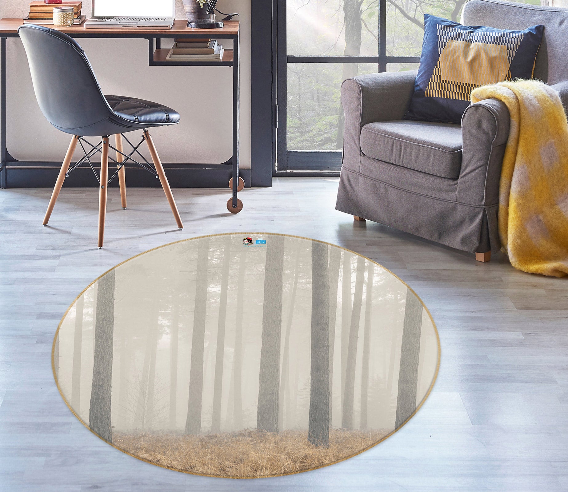 3D Forest Fog 7584 Assaf Frank Rug Round Non Slip Rug Mat