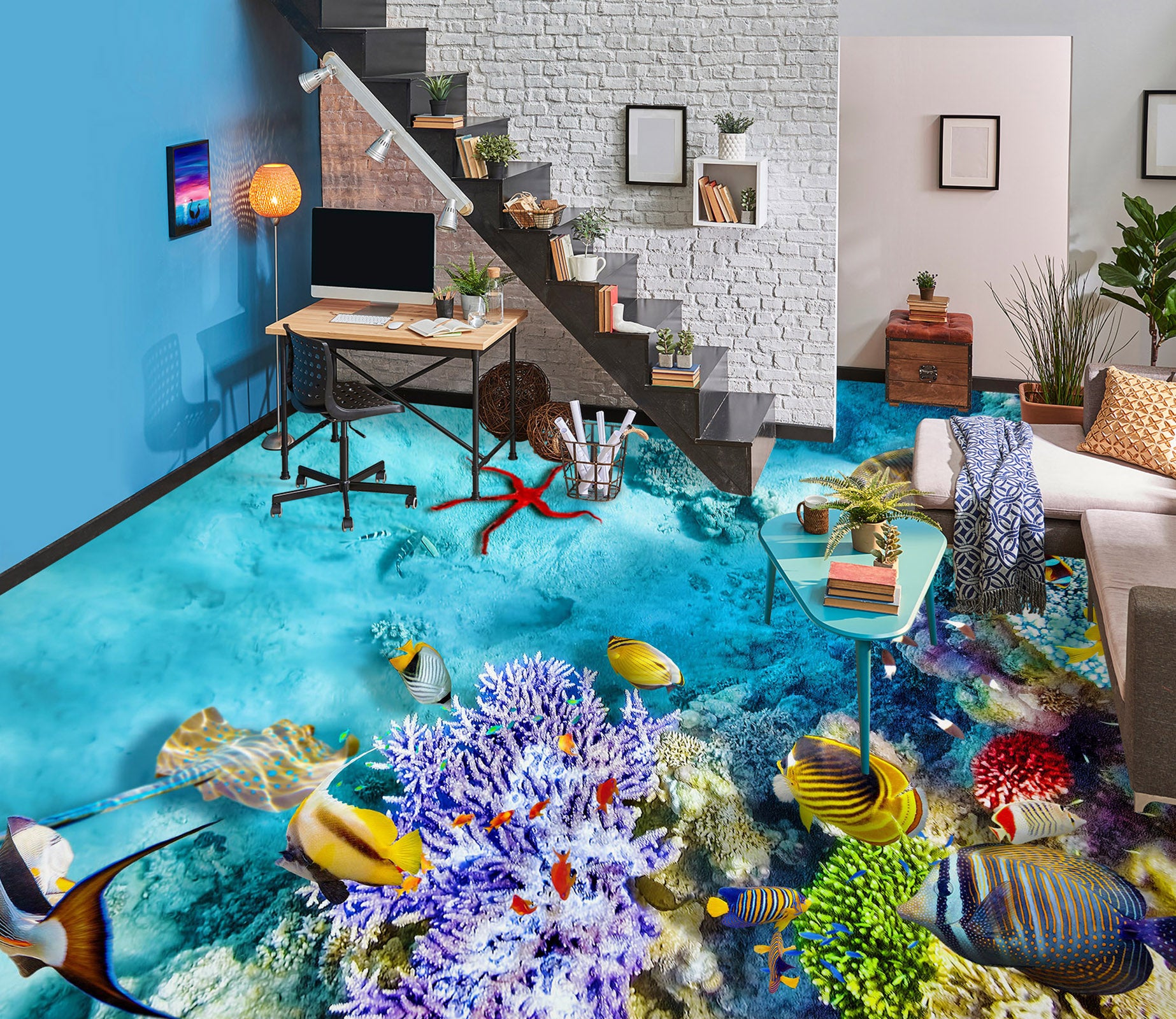 3D Light Purple Coral 1421 Floor Mural  Wallpaper Murals Self-Adhesive Removable Print Epoxy