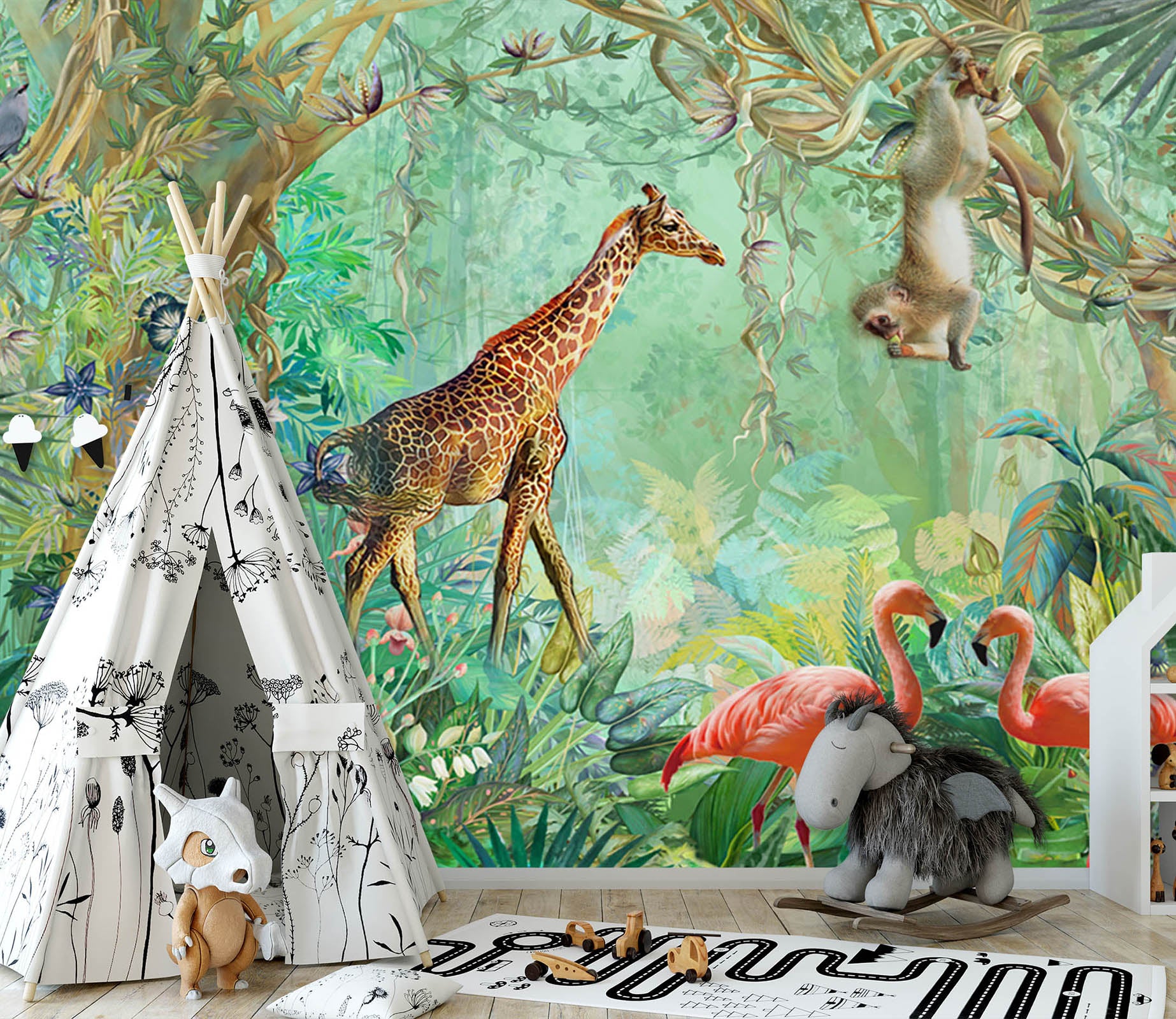 3D Giraffe Flamingo 1511 Wall Murals