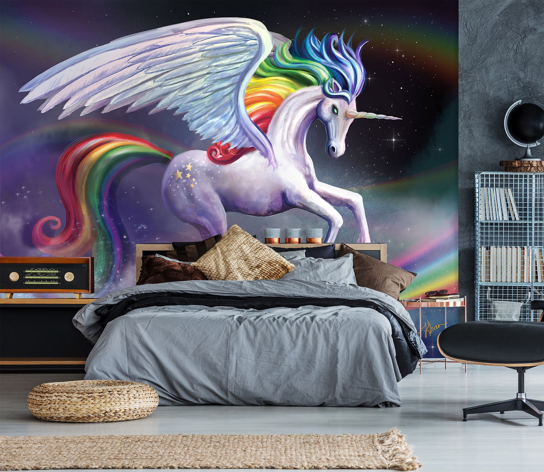 3D Winged Unicorn 1412 Rose Catherine Khan Wall Mural Wall Murals