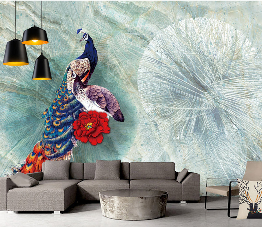 3D Flower Peacock WG213 Wall Murals