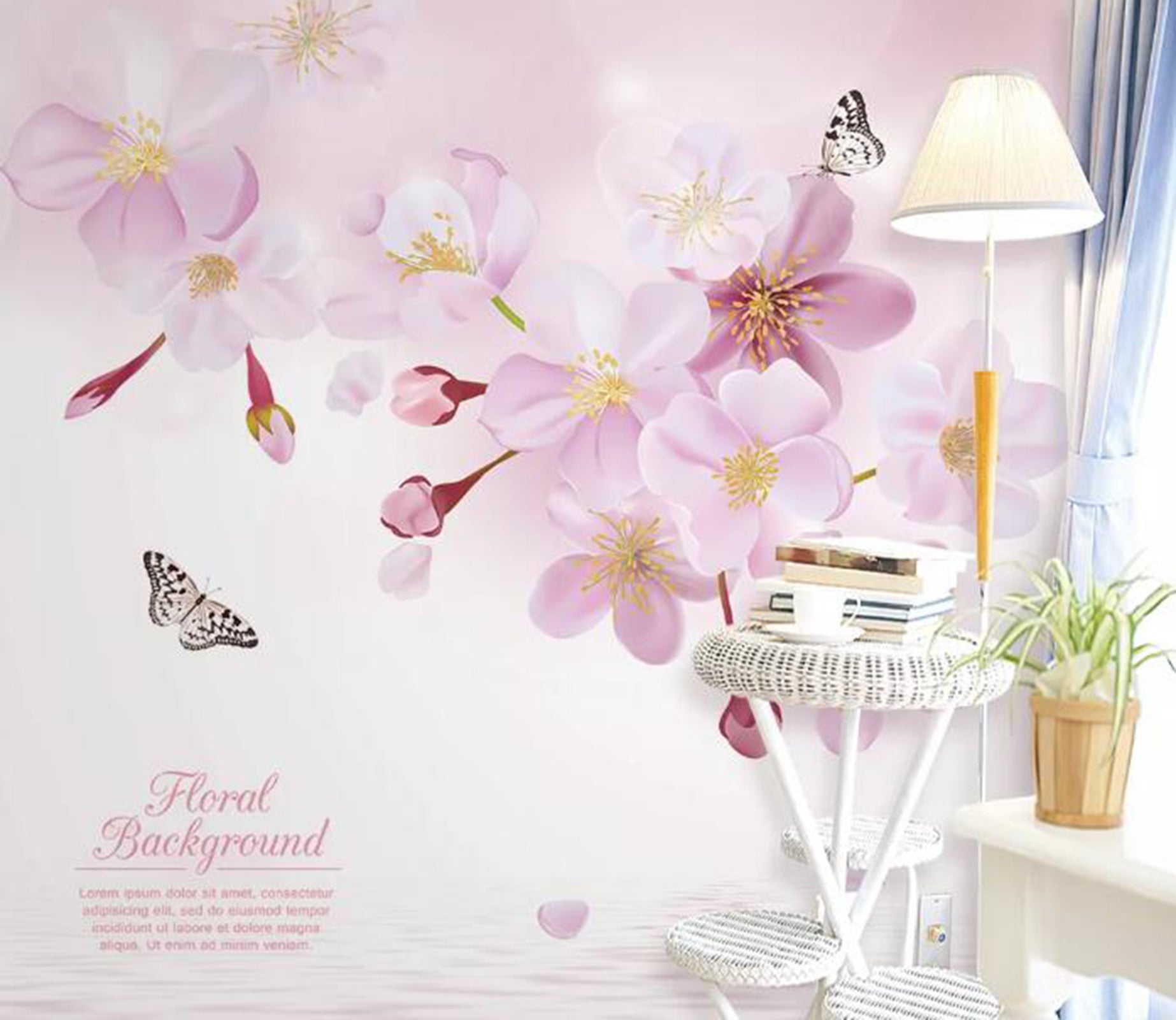 3D Flower Butterfly WC79 Wall Murals Wallpaper AJ Wallpaper 2 