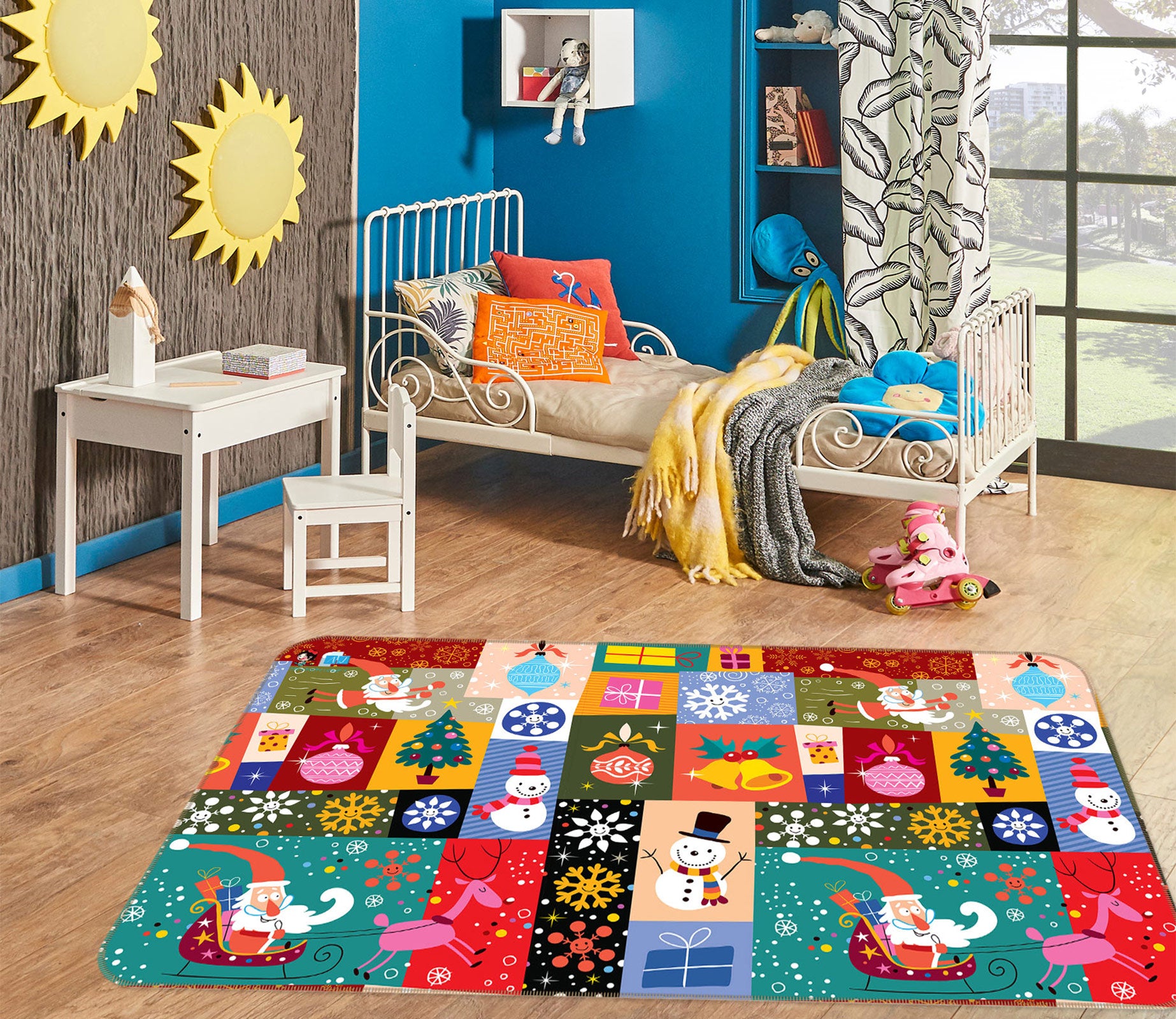 3D Color Block Snowflake 56100 Christmas Non Slip Rug Mat Xmas
