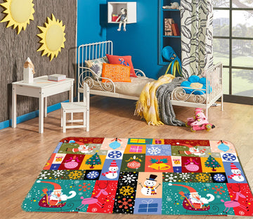3D Color Block Snowflake 56100 Christmas Non Slip Rug Mat Xmas