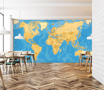 3D Yellow Land 2118 World Map Wall Murals