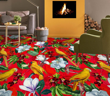 3D Yellow Bird Red Pattern Flowers 99222 Uta Naumann Floor Mural  Wallpaper Murals Self-Adhesive Removable Print Epoxy
