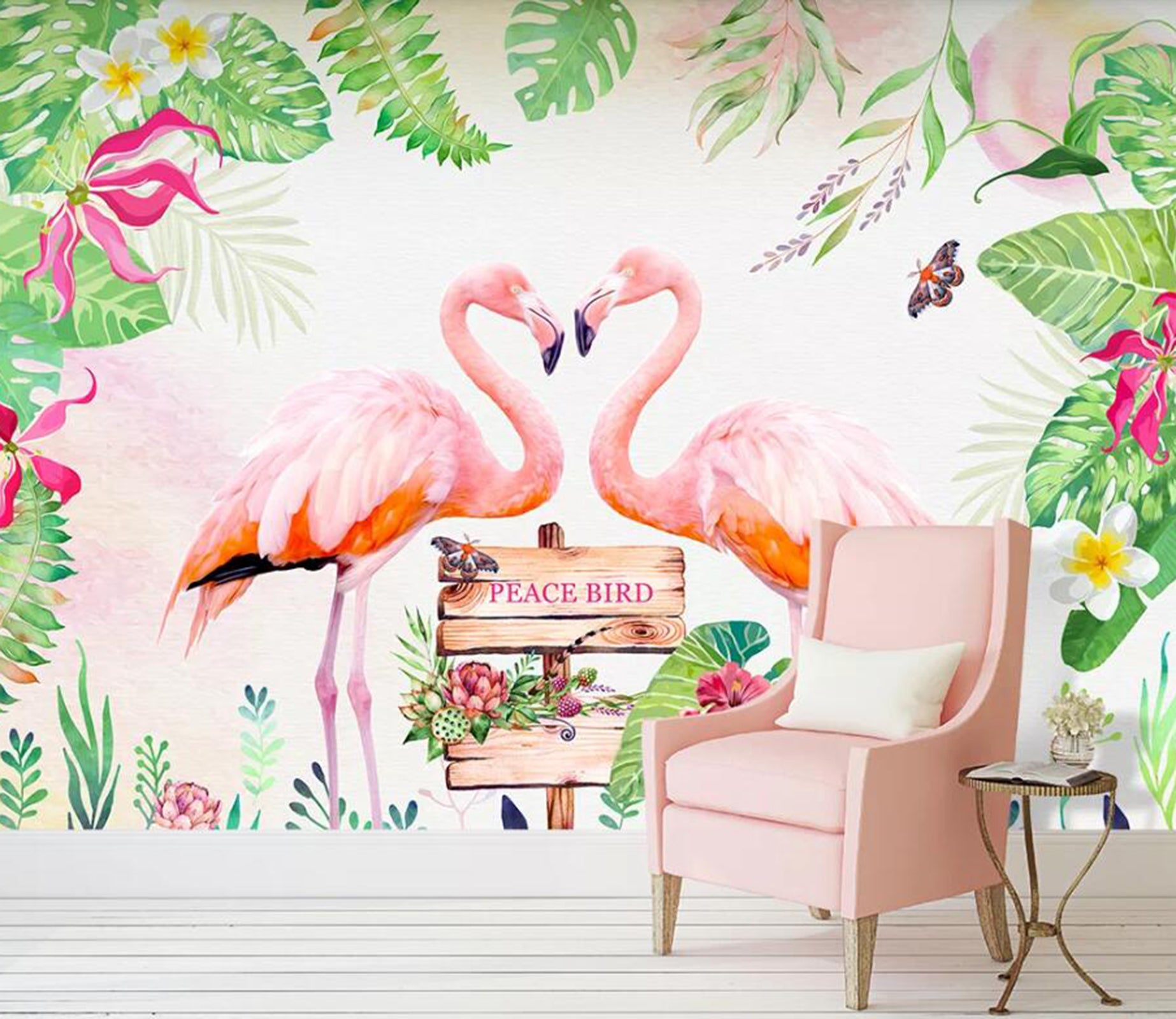 3D Pink Flamingo WC22 Wall Murals Wallpaper AJ Wallpaper 2 