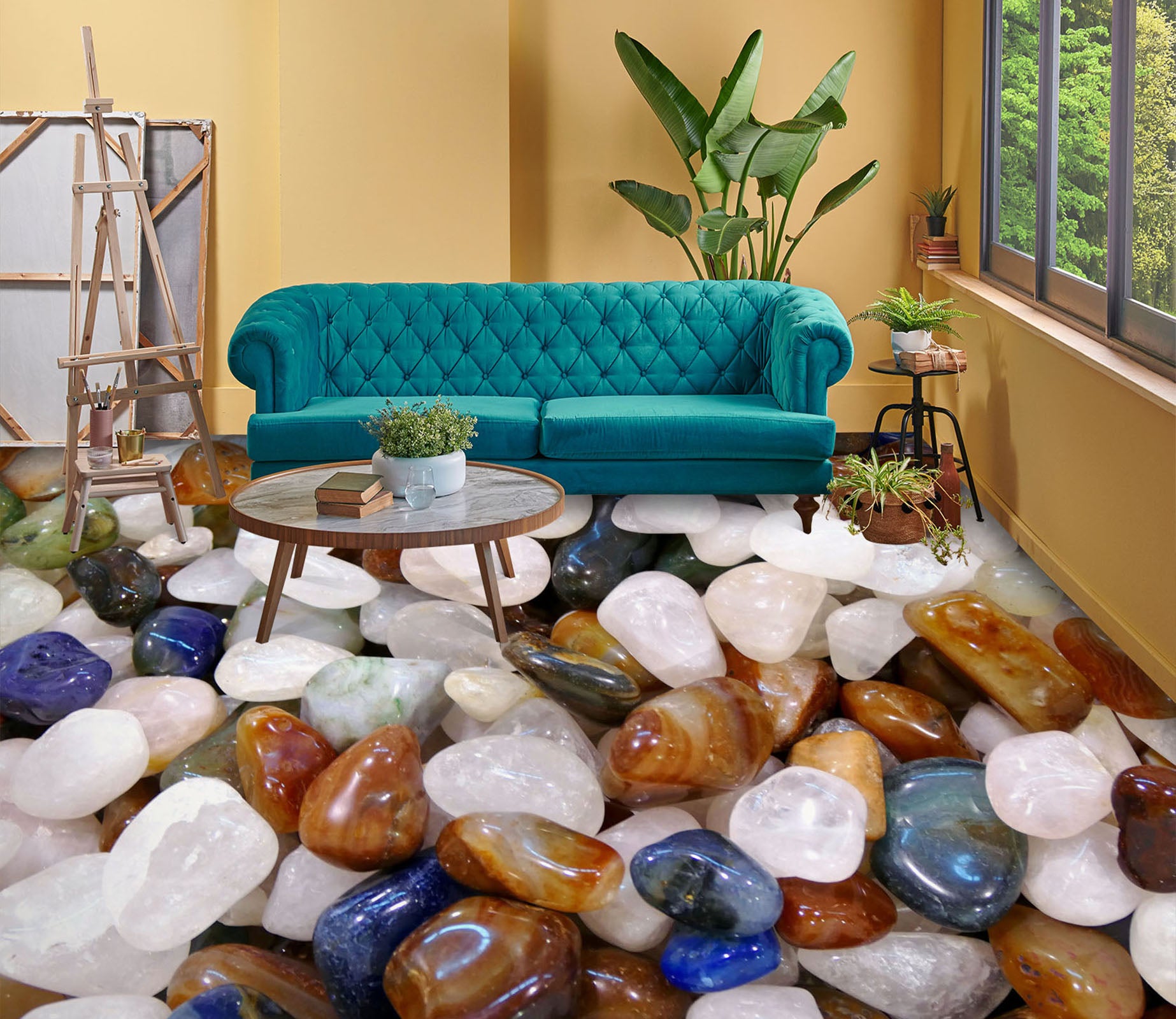 3D Jade Pebbles 1036 Floor Mural  Wallpaper Murals Self-Adhesive Removable Print Epoxy