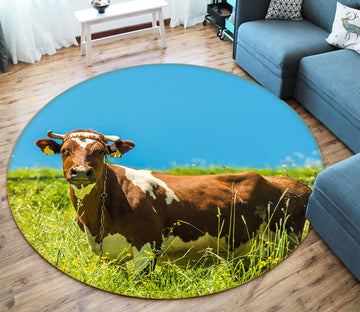 3D Prairie Cow 001 Animal Round Non Slip Rug Mat Mat AJ Creativity Home 