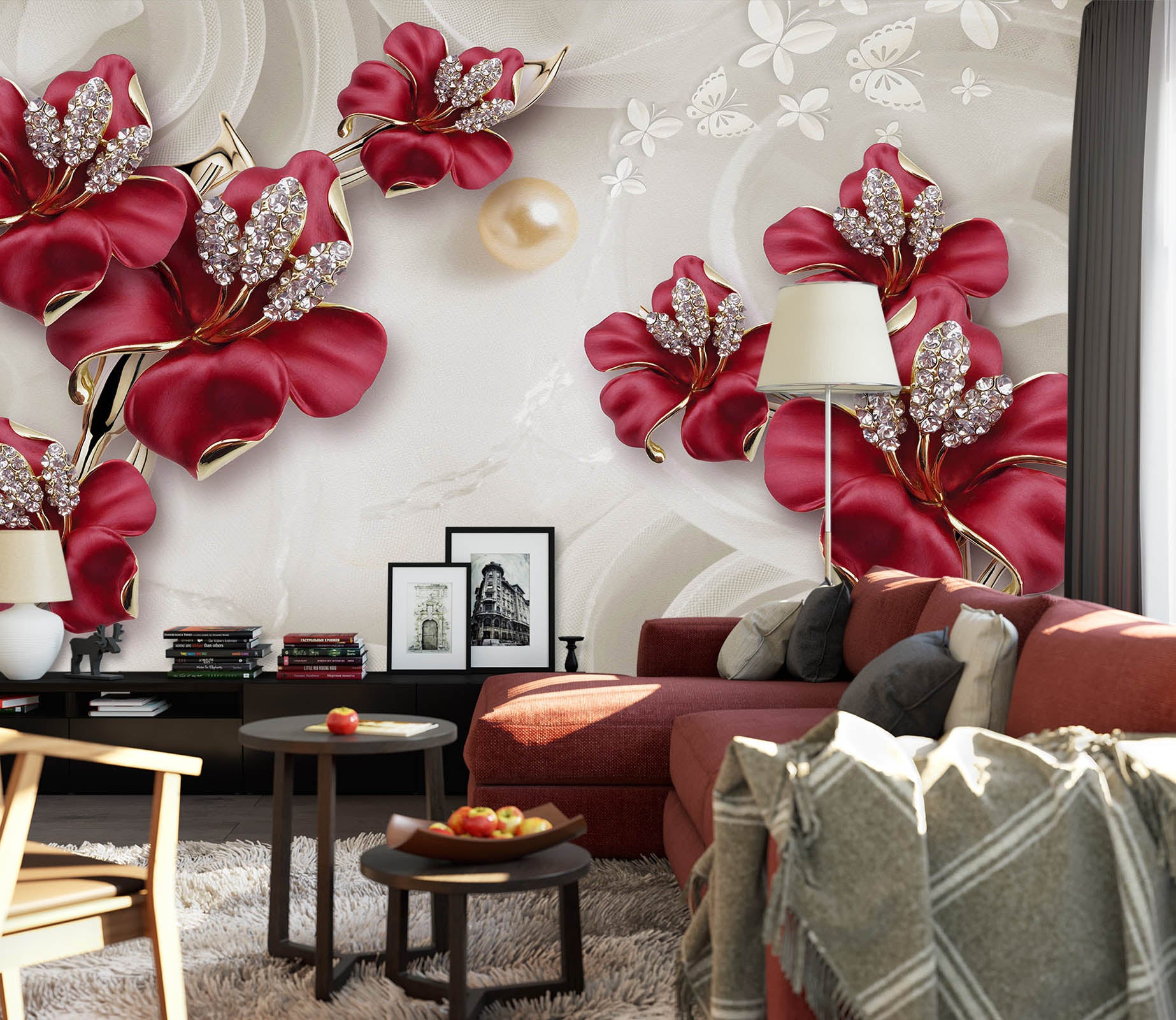 3D Red Flowers 1524 Wall Murals