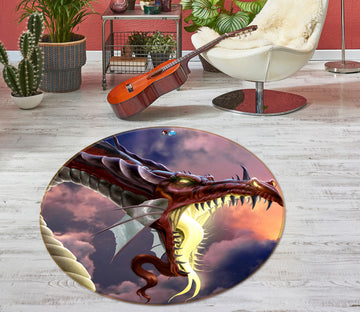 3D Open Mouth Dragon 4191 Tom Wood Rug Round Non Slip Rug Mat