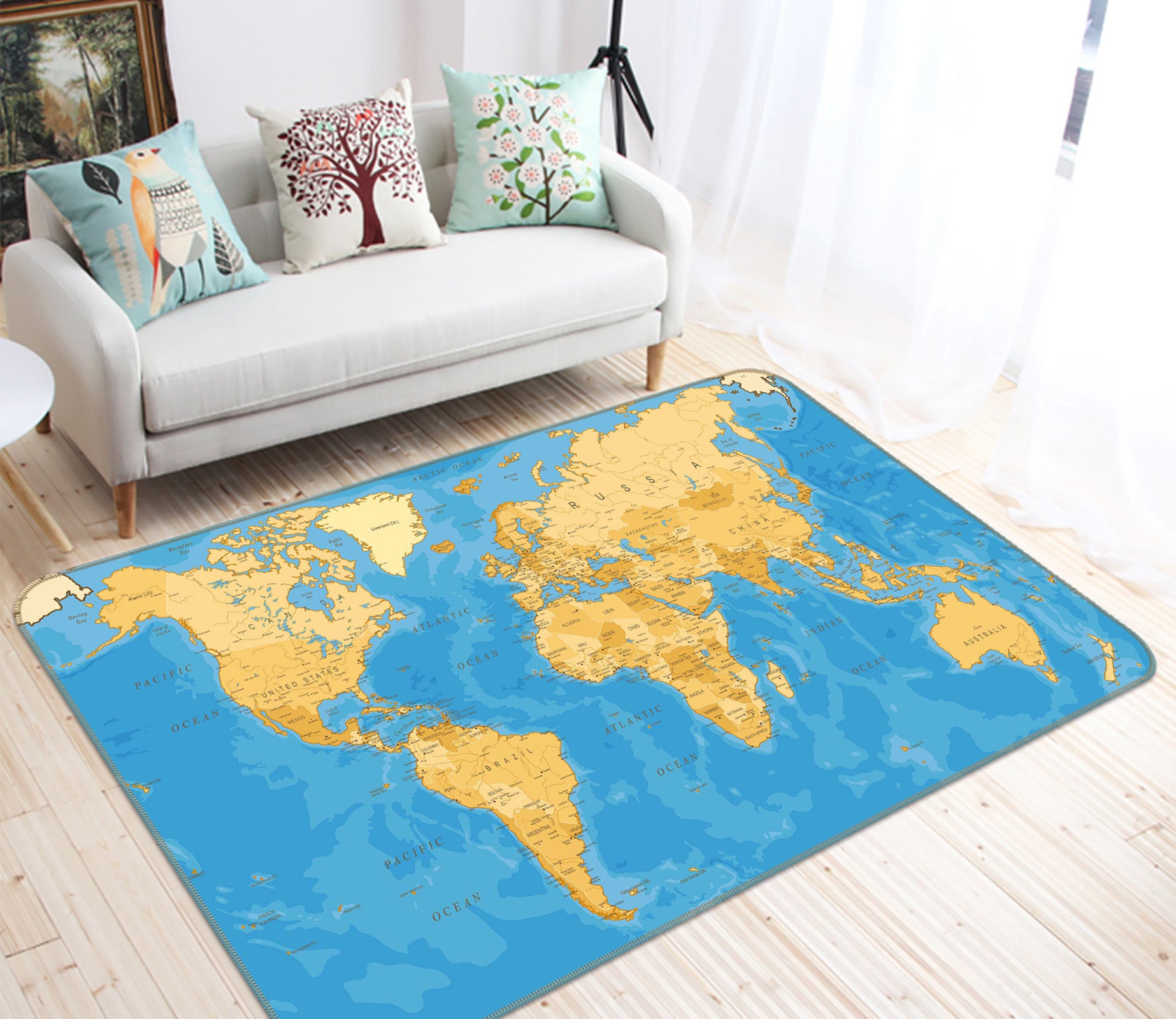 3D Yellow Pattern 278 World Map Non Slip Rug Mat