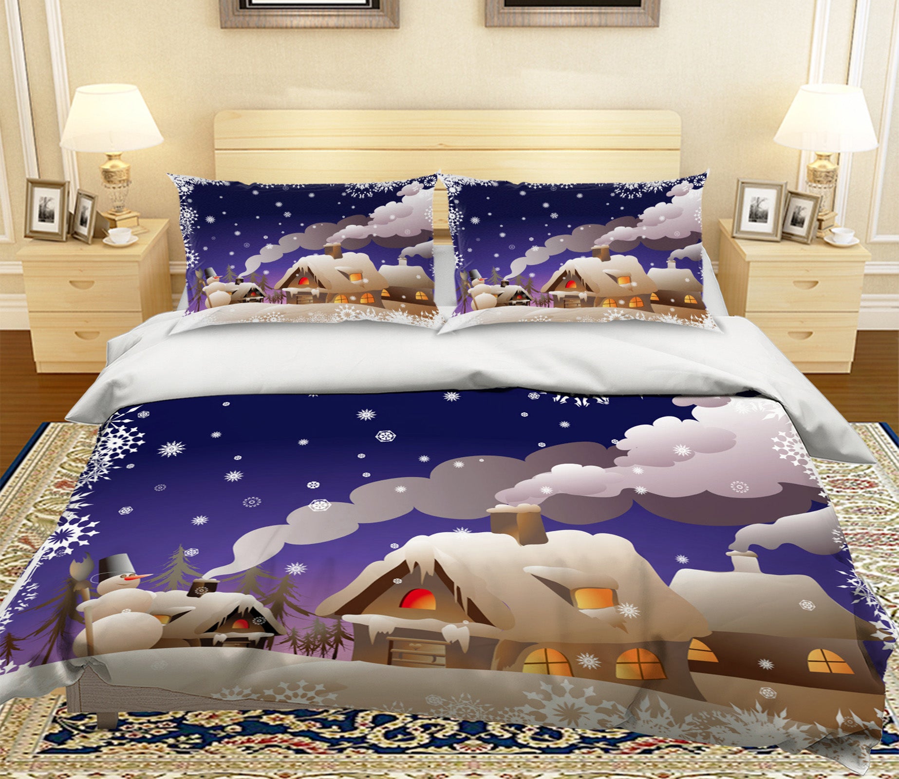 3D Chimney Houses 31129 Christmas Quilt Duvet Cover Xmas Bed Pillowcases
