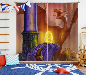 3D Red Dragon Golden Egg 7170 Ciruelo Curtain Curtains Drapes