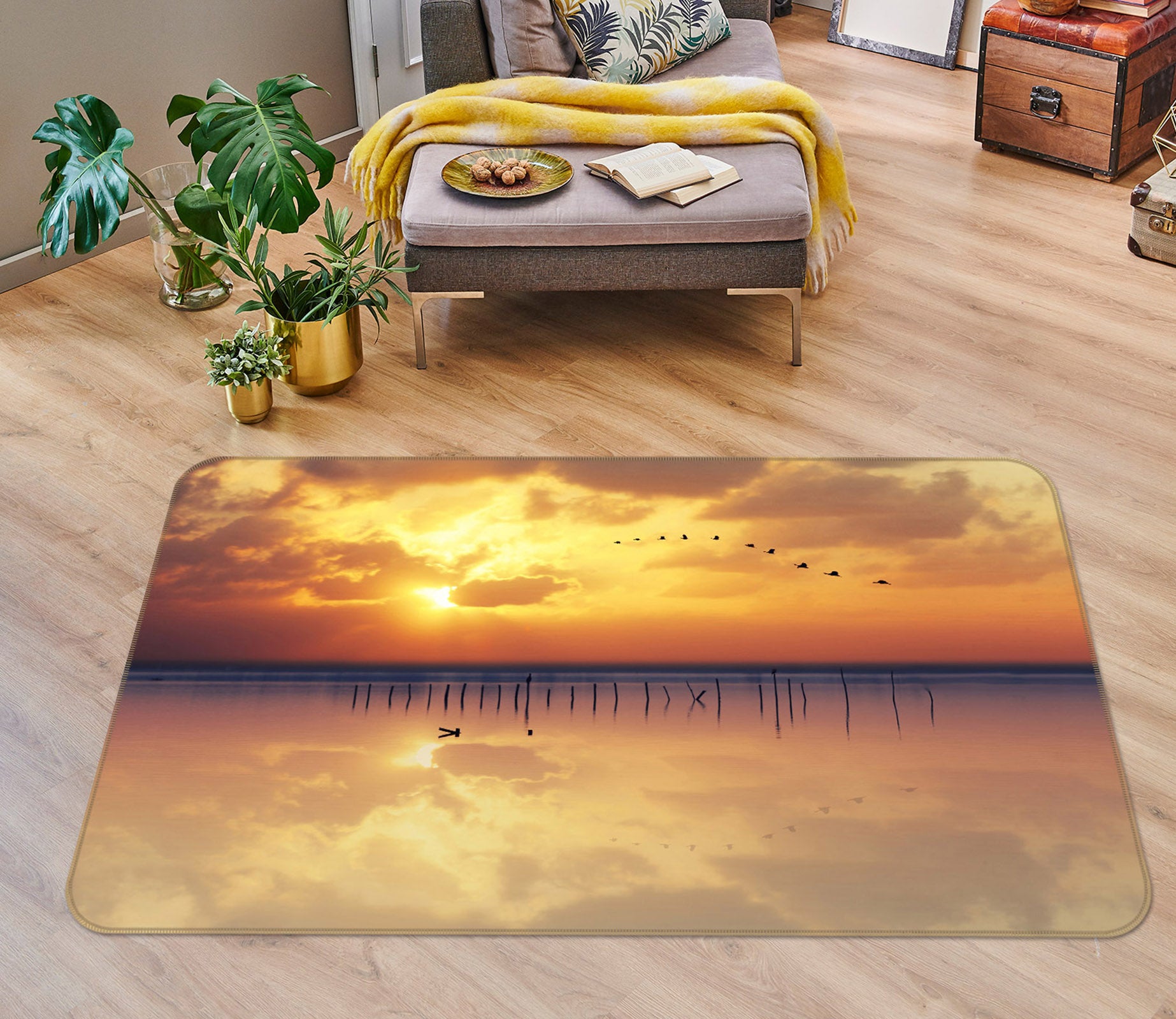 3D Sunset River 1128 Marco Carmassi Rug Non Slip Rug Mat