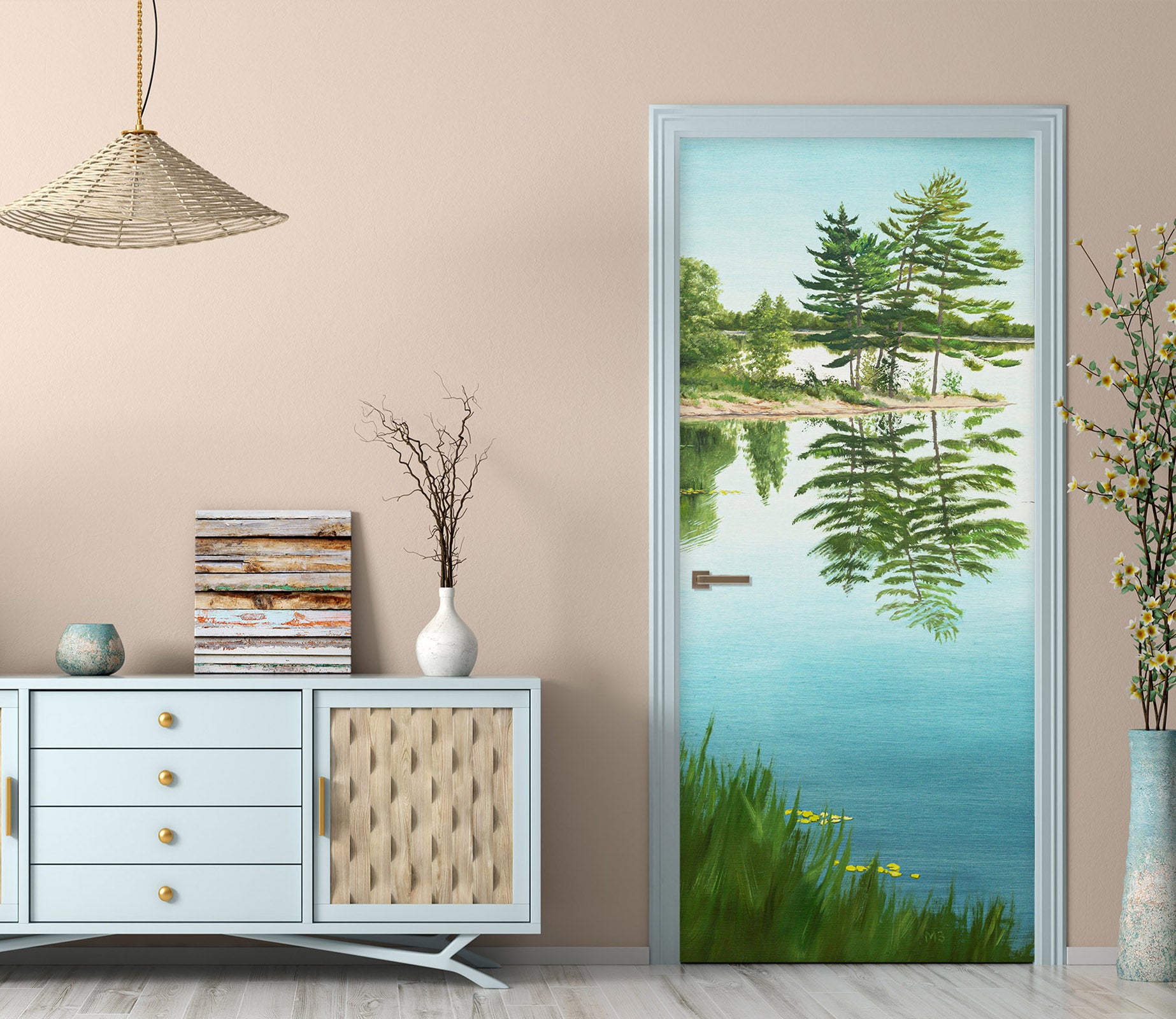 3D Lake Trees Grass 9434 Marina Zotova Door Mural