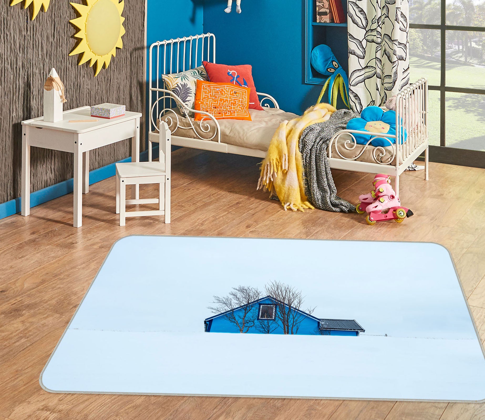 3D Blue House 1120 Marco Carmassi Rug Non Slip Rug Mat