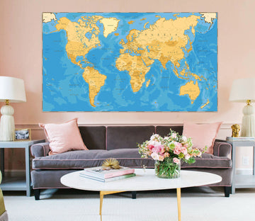 3D Gold Pattern 248 World Map Wall Sticker
