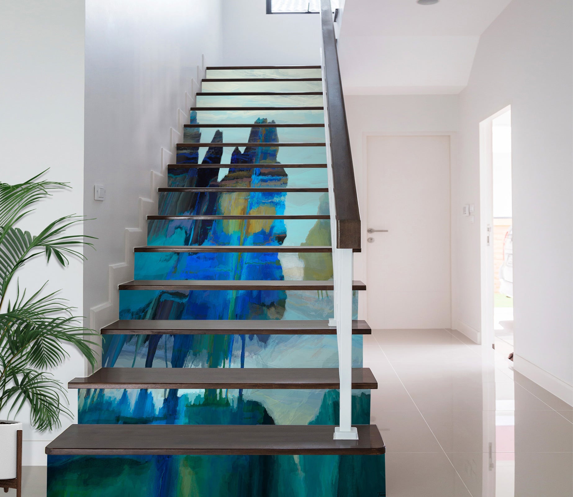 3D Blue Paint Forest Pattern 9477 Michael Tienhaara Stair Risers