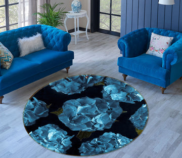 3D Blue Flowers 7324 Assaf Frank Rug Round Non Slip Rug Mat