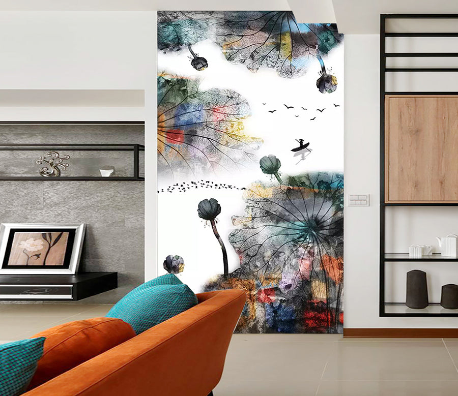 3D Lotus Seed Boat WC833 Wall Murals