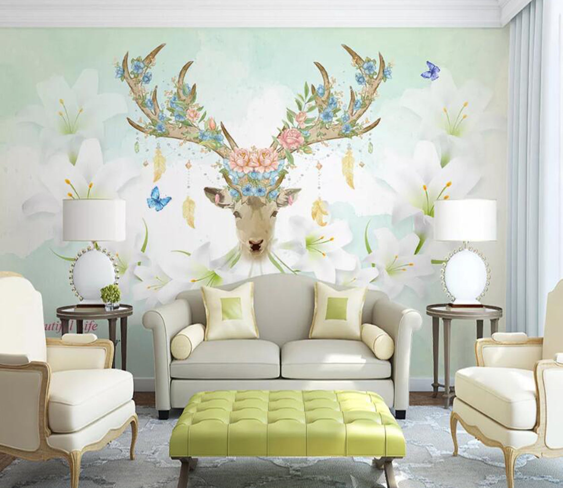 3D Flower Elk WC88 Wall Murals Wallpaper AJ Wallpaper 2 