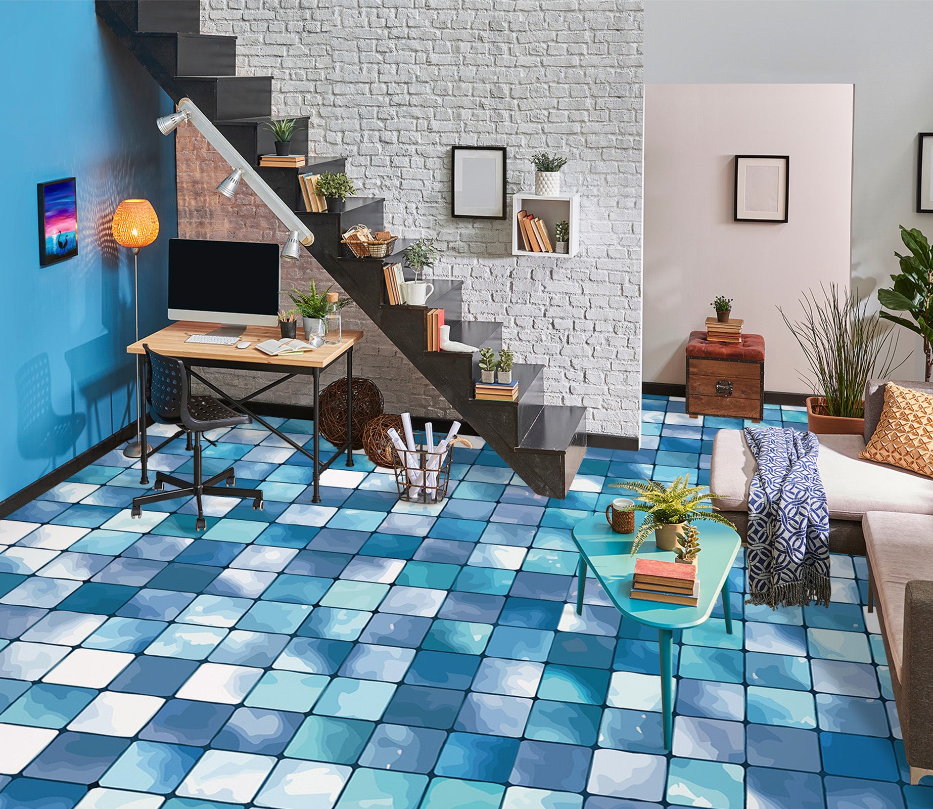 3D Dreamy Blue Squares 508 Floor Mural  Wallpaper Murals Rug & Mat Print Epoxy waterproof bath floor