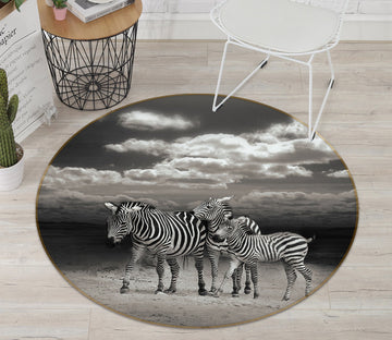3D Zebra Group 114 Animal Round Non Slip Rug Mat Mat AJ Creativity Home 