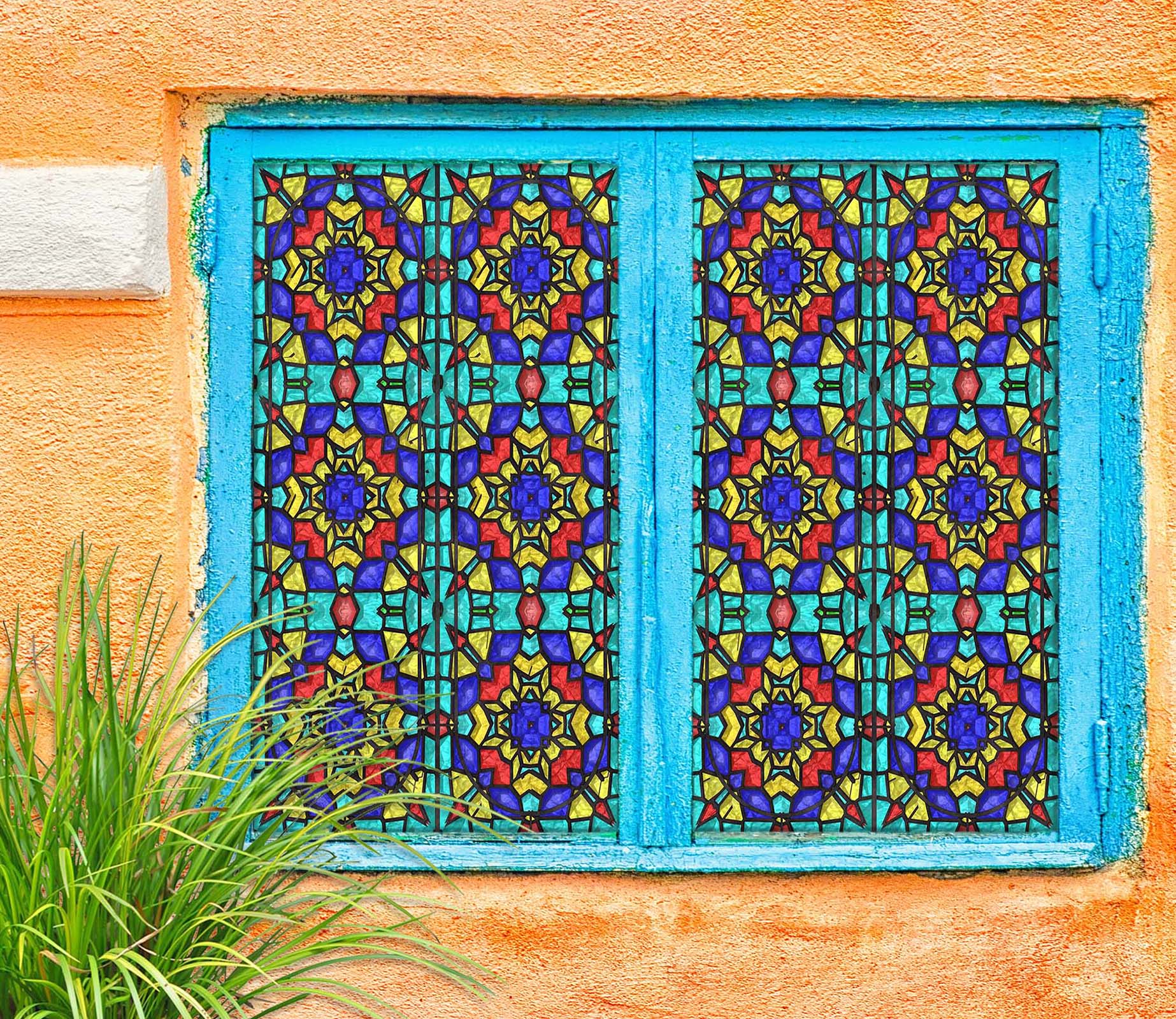 3D Lace Blue 118 Window Film Print Sticker Cling Stained Glass UV Block