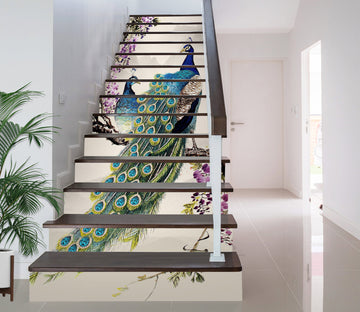 3D Two Noble Peacocks 244 Stair Risers