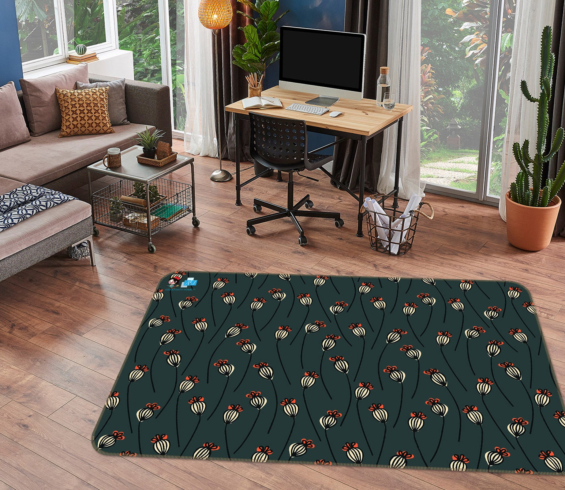 3D Flower Branch Pattern 107124 Kashmira Jayaprakash Rug Non Slip Rug Mat
