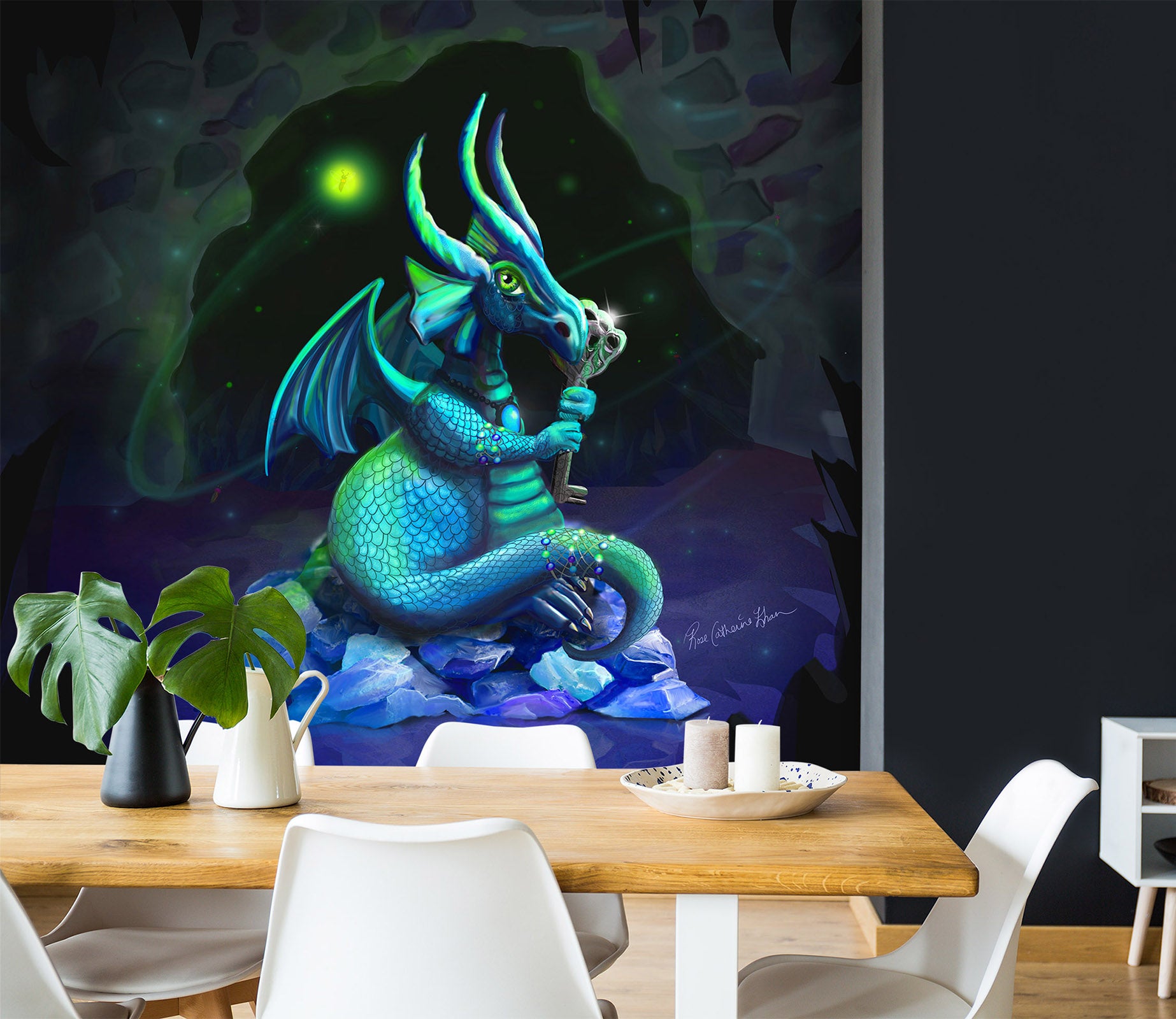 3D Cave Dragon 1402 Rose Catherine Khan Wall Mural Wall Murals