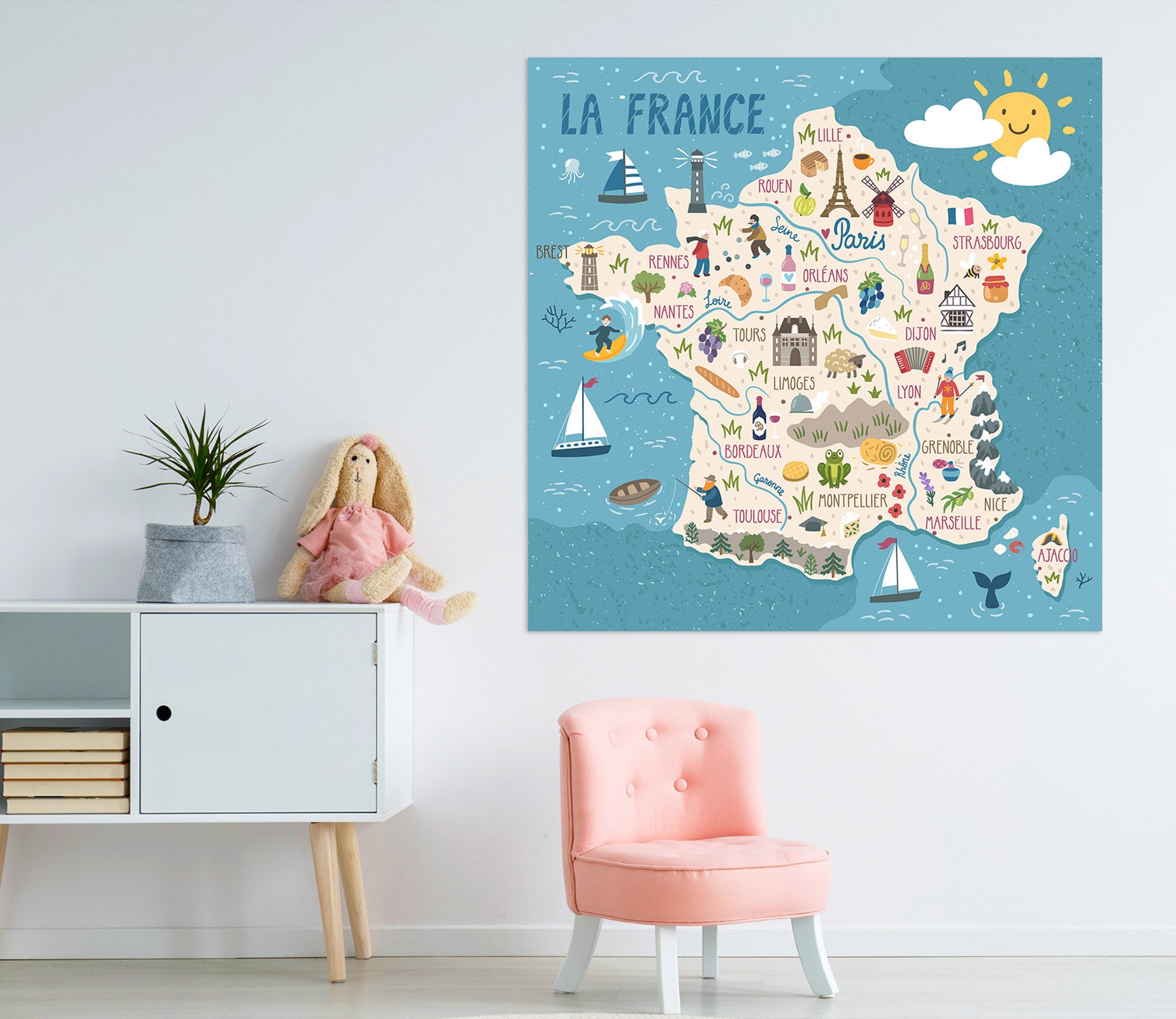 3D Five Stars 237 World Map Wall Sticker