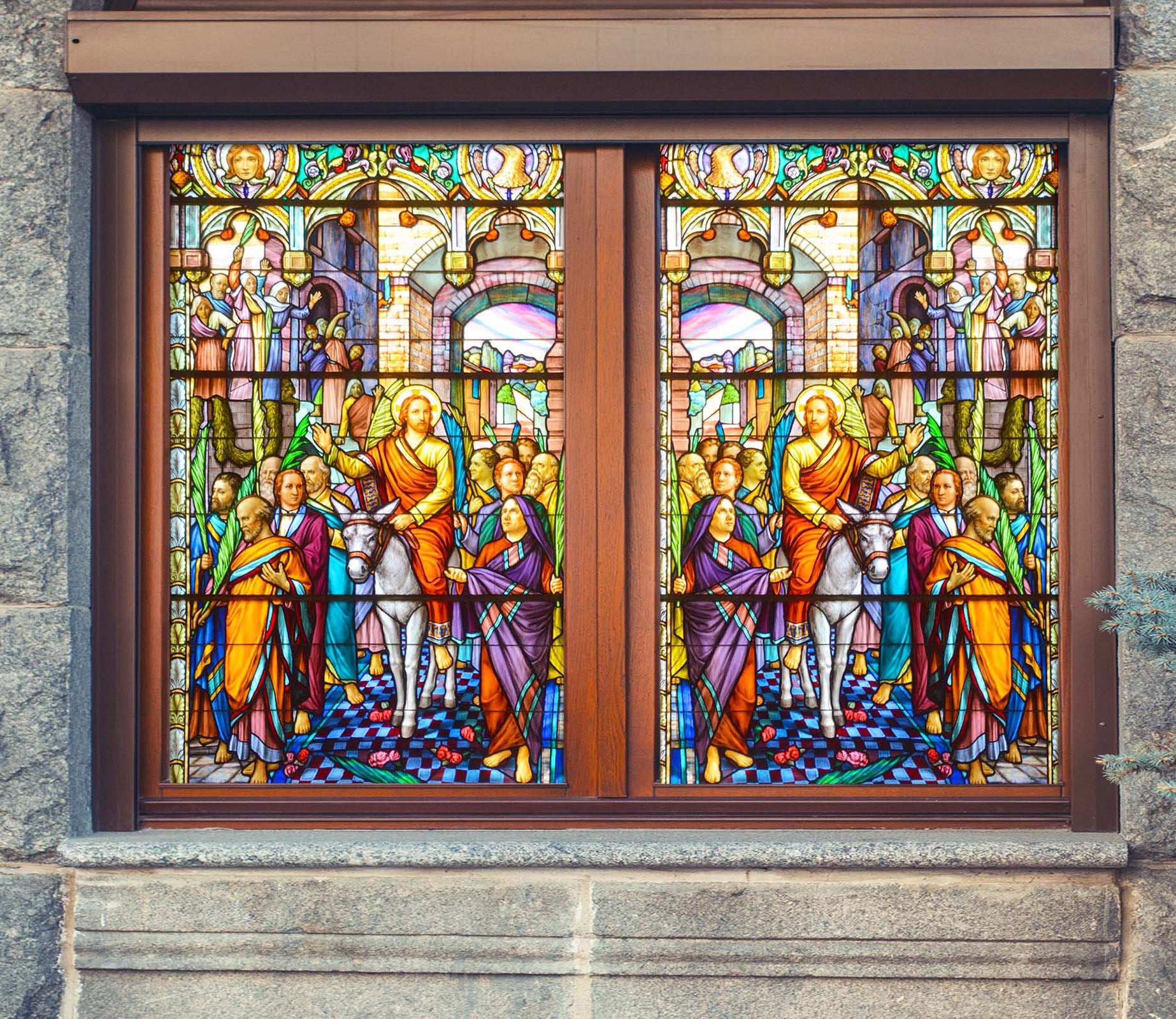 3D Believer Crowd 167 Window Film Print Sticker Cling Stained Glass UV Block