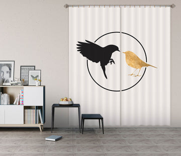 3D Black Bird 1079 Boris Draschoff Curtain Curtains Drapes