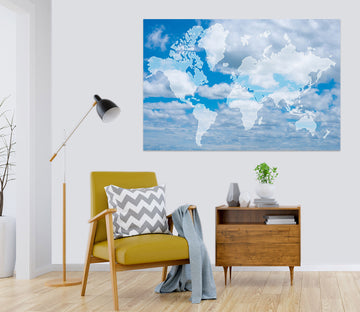 3D White Clouds 270 World Map Wall Sticker