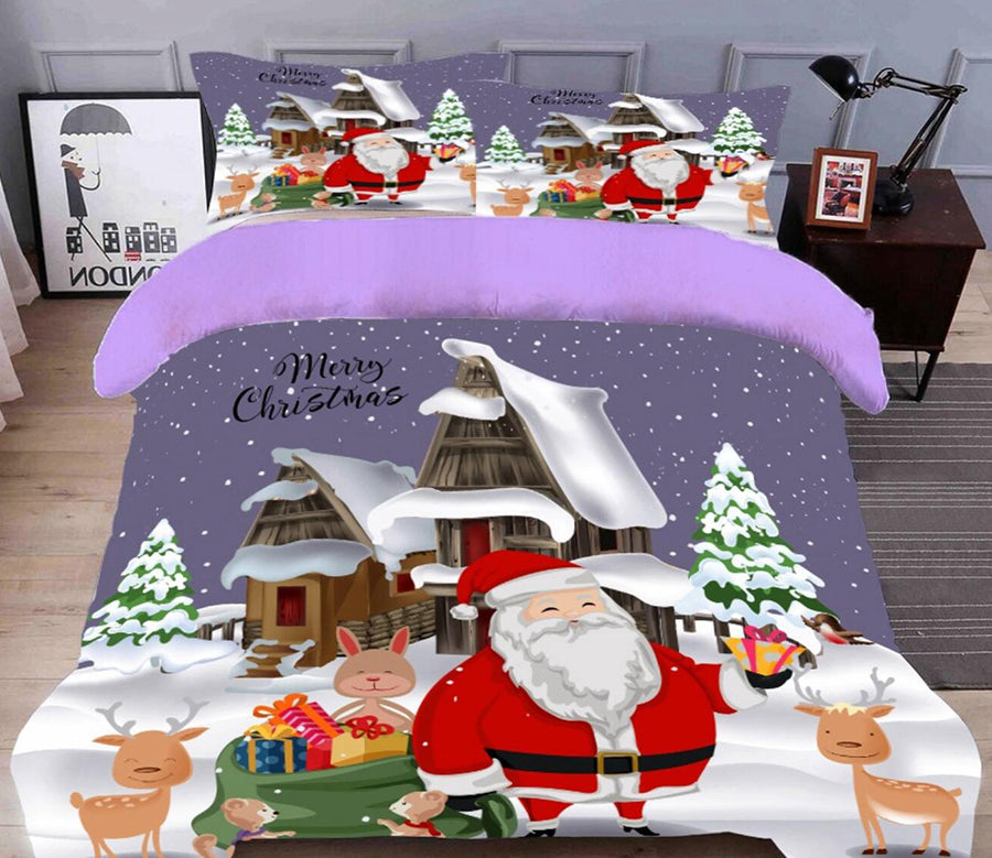 3D Snow House Santa 32032 Christmas Quilt Duvet Cover Xmas Bed Pillowcases