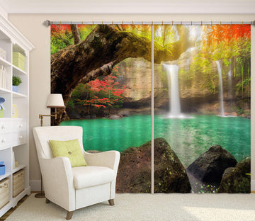 3D Sunset Waterfall 845 Curtains Drapes