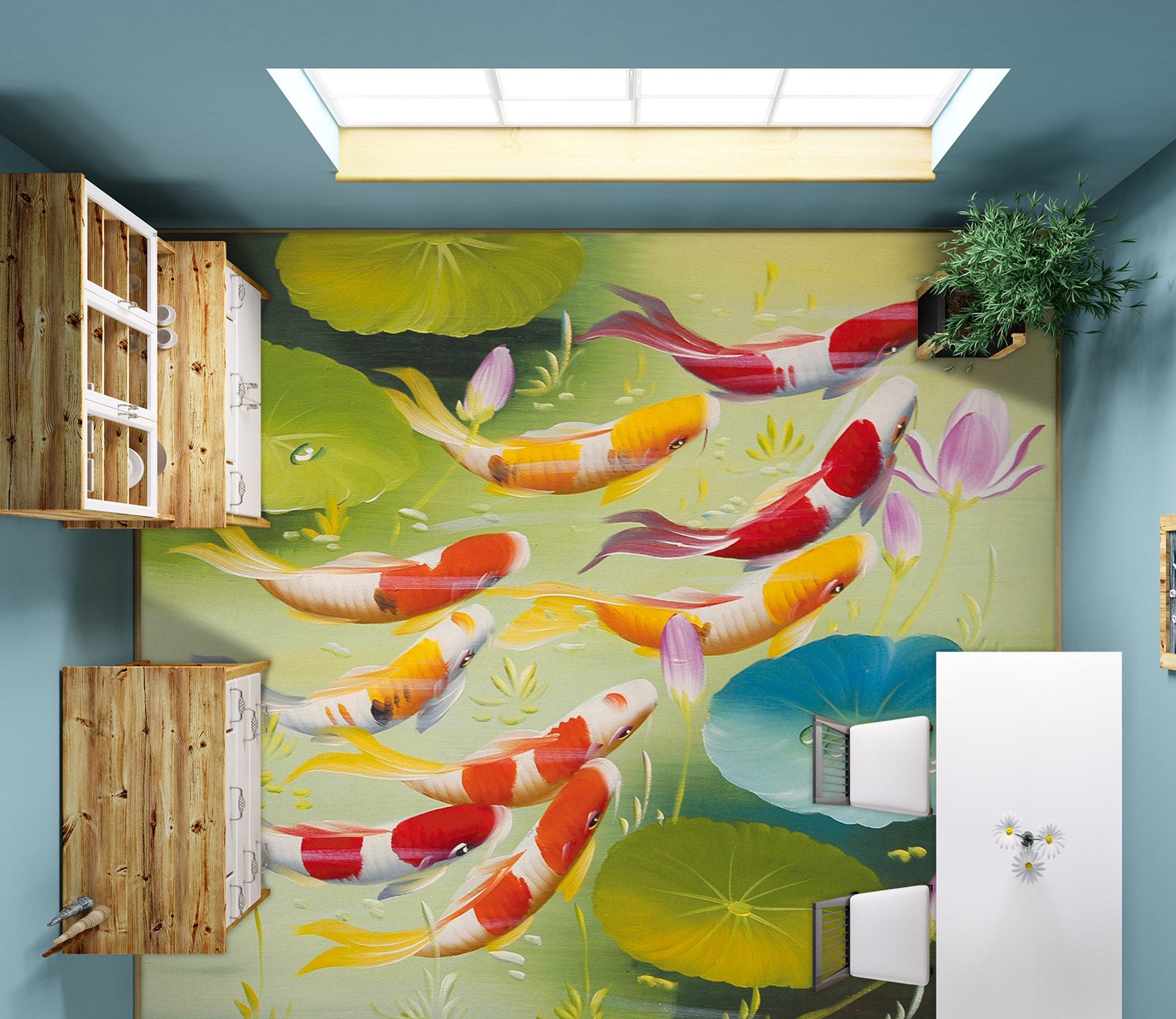 3D Leisurely Koi 1386 Floor Mural