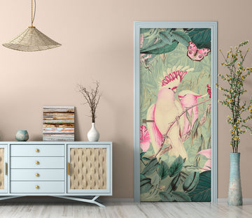3D Pink Parrot Butterfly Leaves 118105 Andrea Haase Door Mural