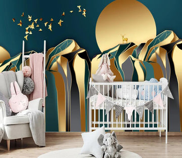 3D Golden Mountain Full Moon 319 Wall Murals