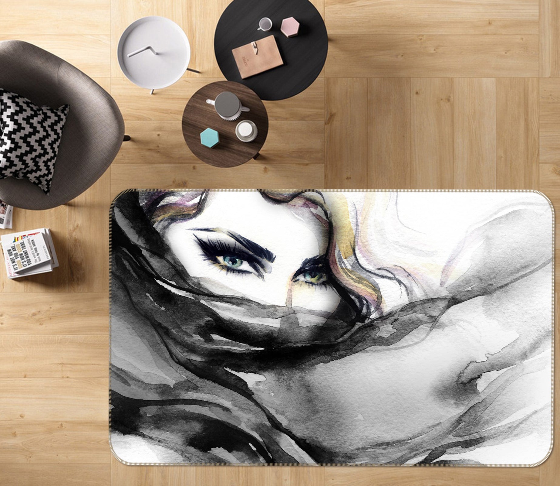 3D Masked Woman 1039 Non Slip Rug Mat