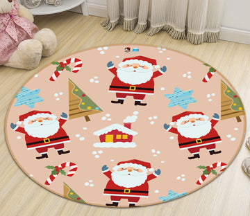 3D Little Santa 56080 Christmas Round Non Slip Rug Mat Xmas