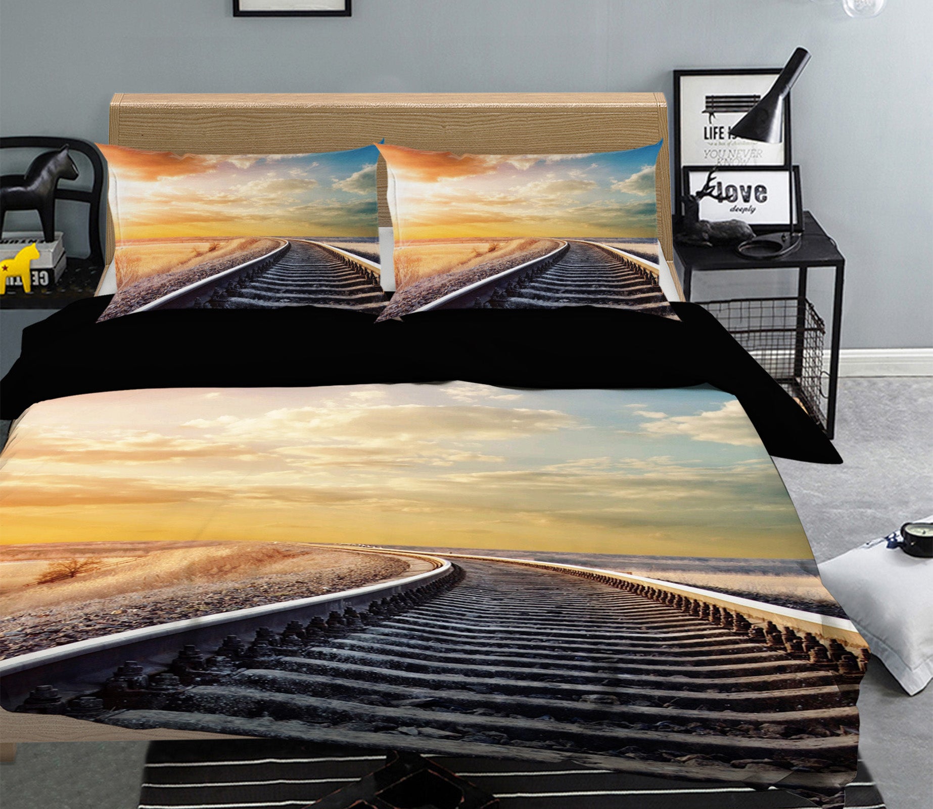 3D Sunset Railway 069 Bed Pillowcases Quilt