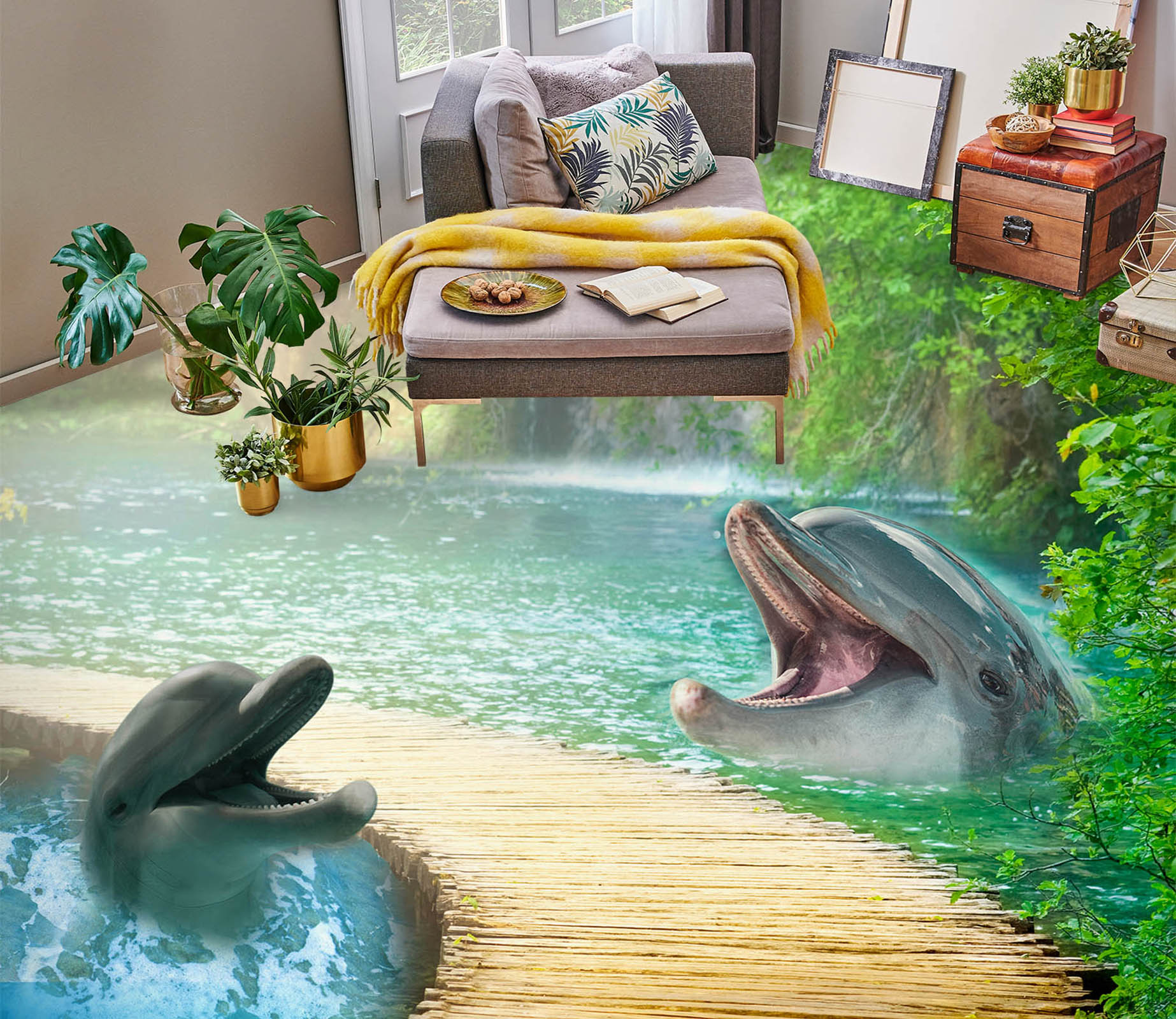 3D Dolphin Happiness 181 Floor Mural  Wallpaper Murals Rug & Mat Print Epoxy waterproof bath floor