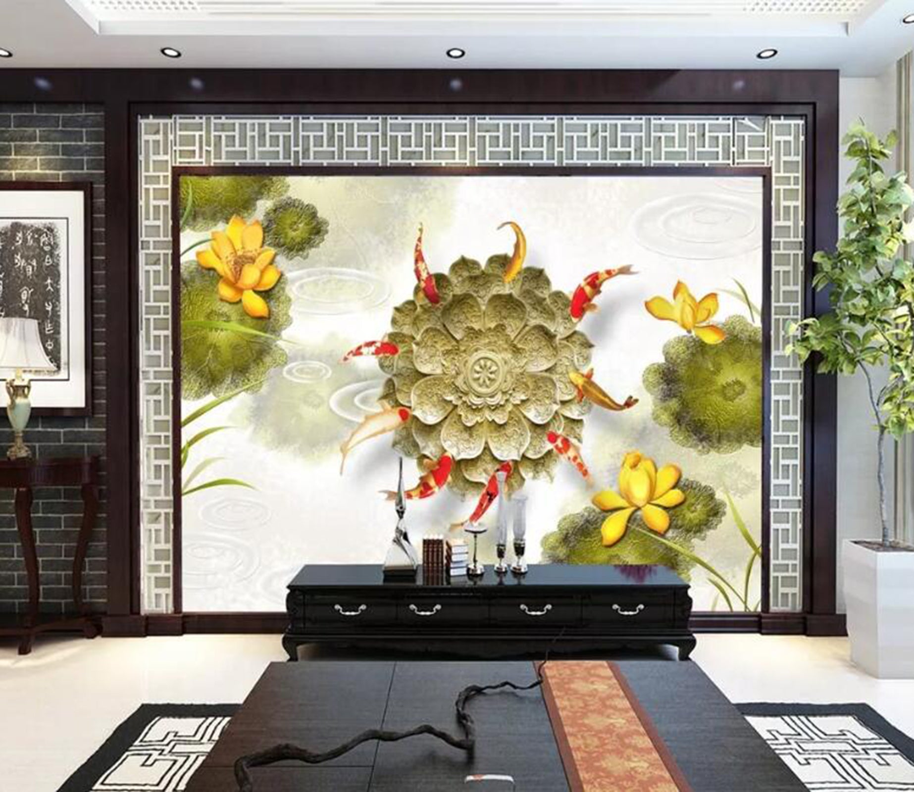 3D Goldfish Lotus WC56 Wall Murals Wallpaper AJ Wallpaper 2 