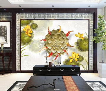 3D Goldfish Lotus WC56 Wall Murals Wallpaper AJ Wallpaper 2 