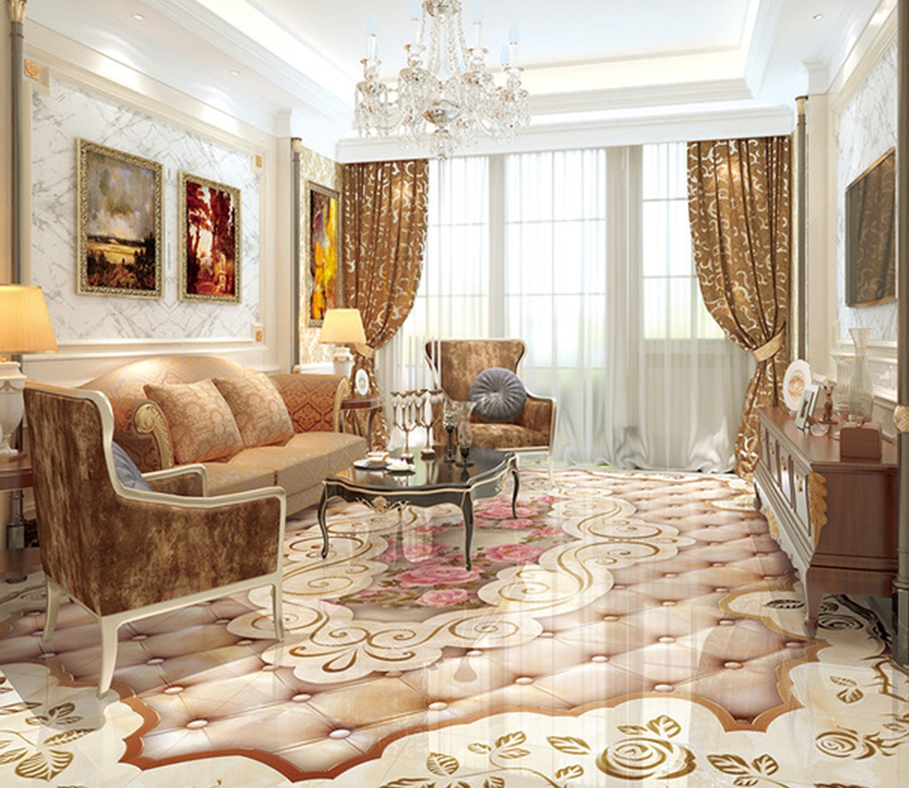 3D Pink Rose WG280 Floor Mural Wallpaper AJ Wallpaper 2 